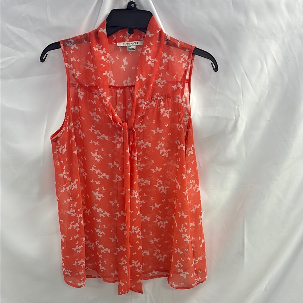 Forever 21 PeachTie Front Mandarin Collar Blouse Size Small